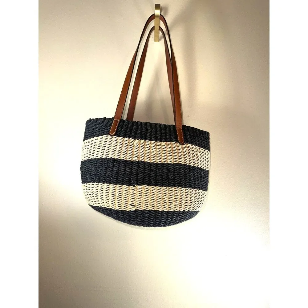 Ralph Lauren, striped Black and Tan straw Bag